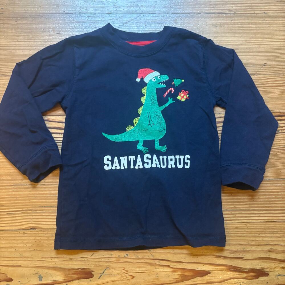 Gymboree dark blue Christmas Santa dinosaur long sleeve shirt SIZE 3T